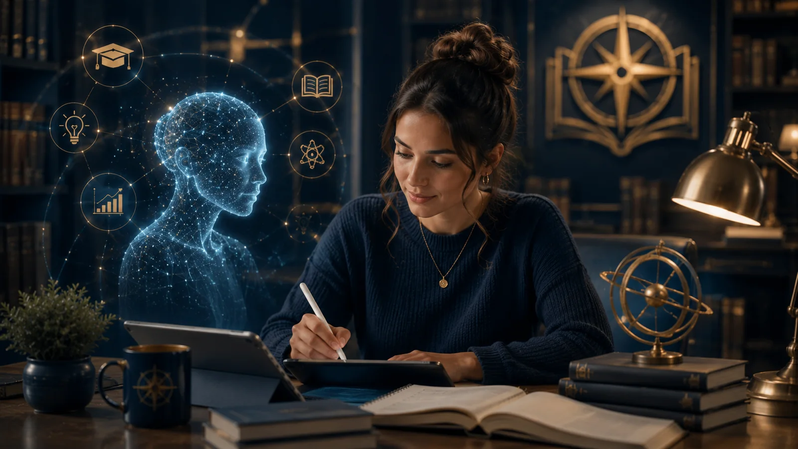 A learner working with an AI study assistant in a digital learning environment.