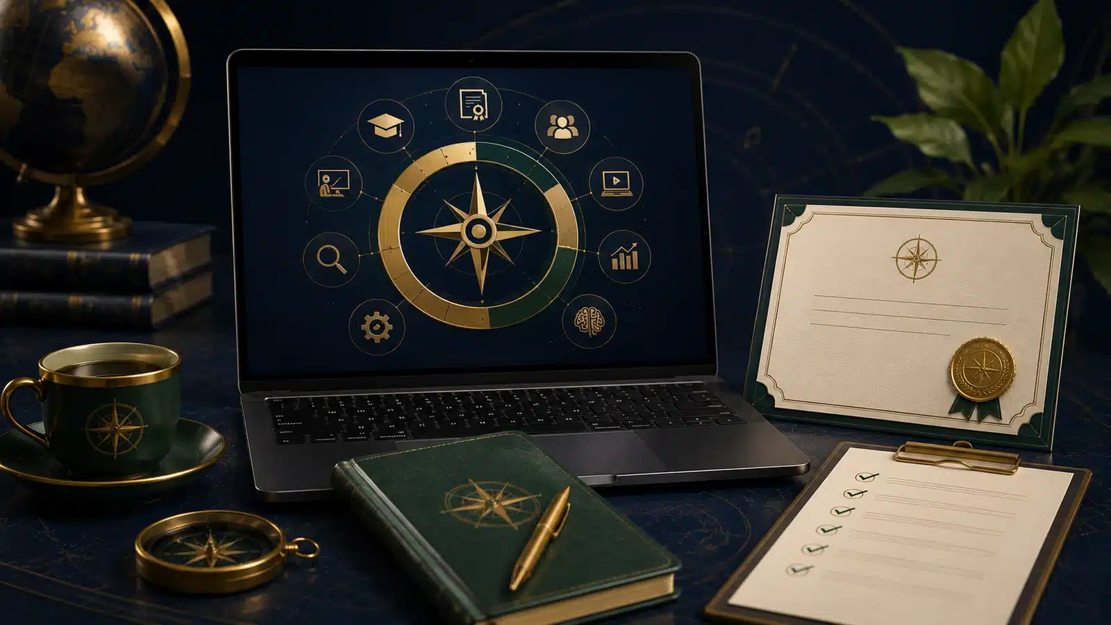 Online course dashboard with progress and completion indicators.