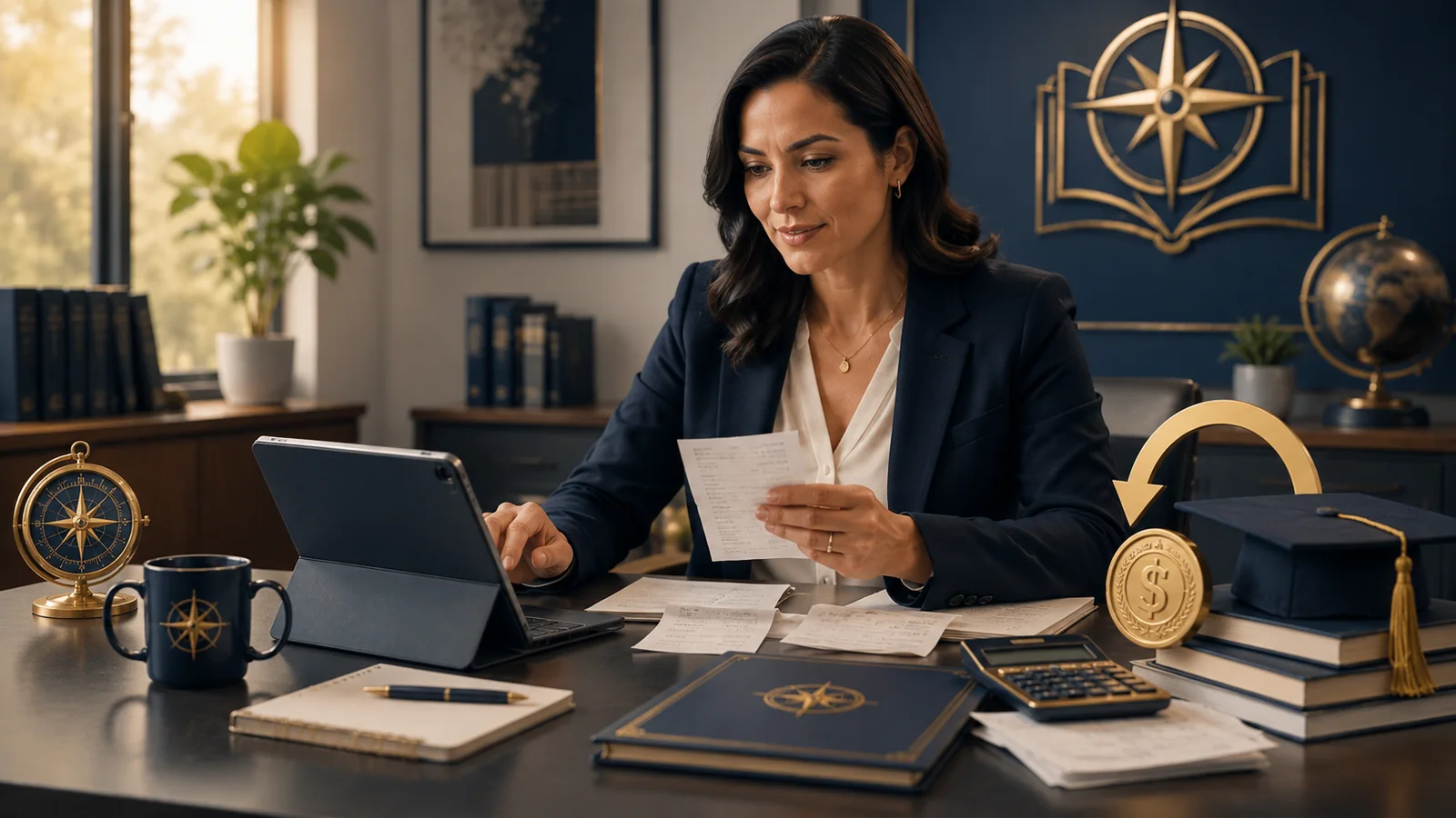 A professional organizing education expenses and reviewing potential tax savings.