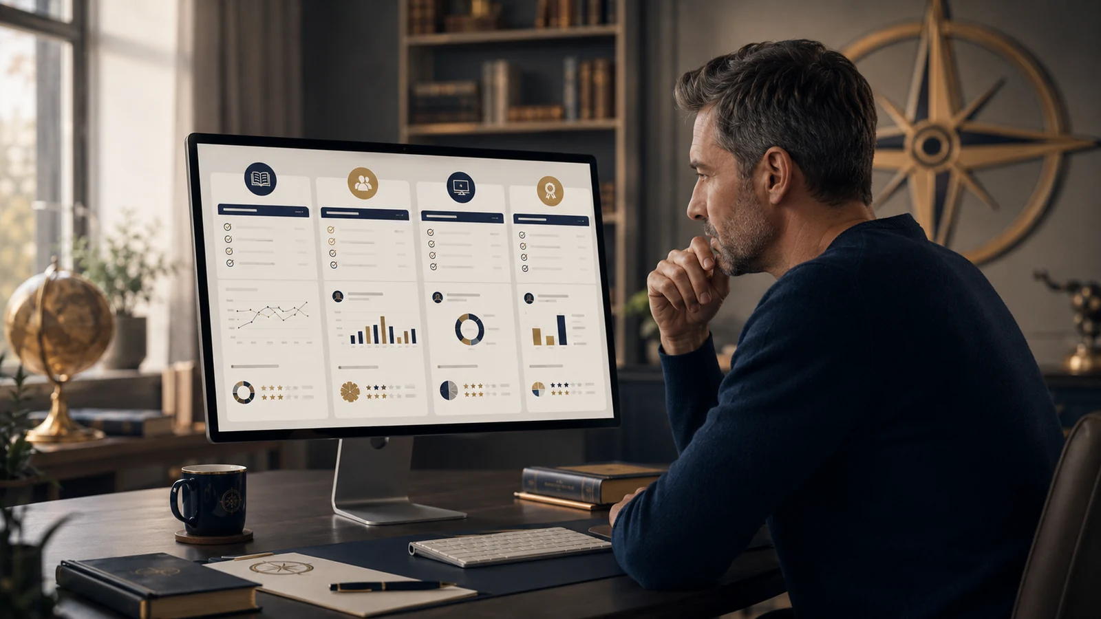 Decision-maker comparing several learning management system dashboards.
